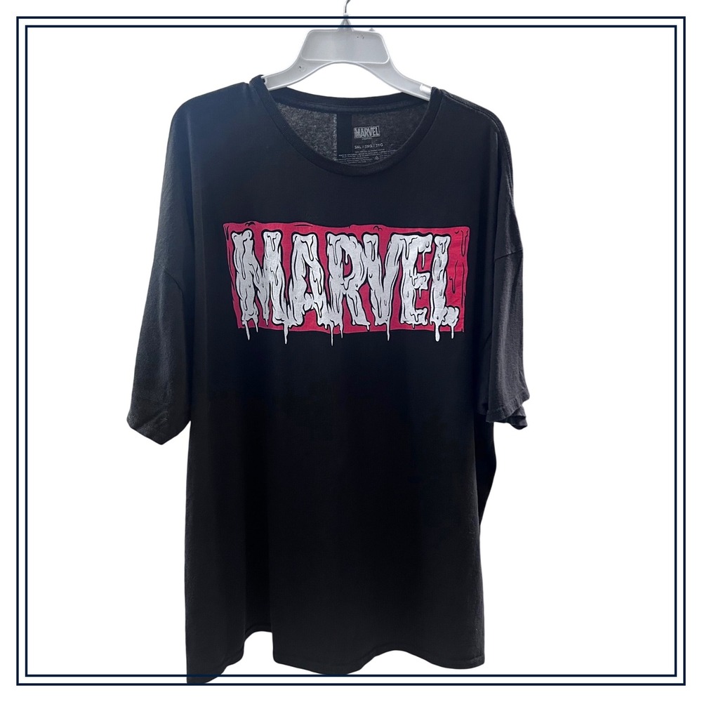 Marvel Comics Mens 3XL Black Dripping Logo Graphic T-Shirt Short Sleeve Cotton